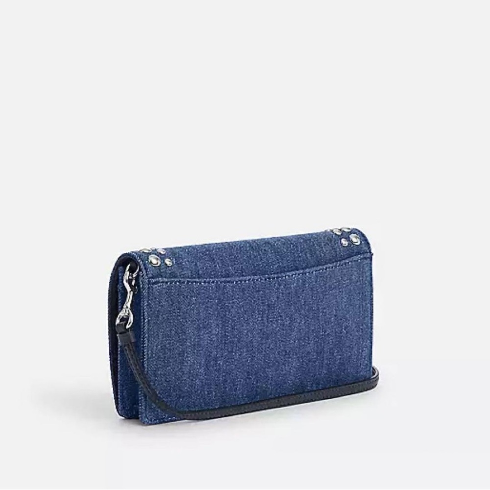 Coach Blue Denim Ana Crossbody Bag/Clutch with Studded Details - Picture 15 of 16